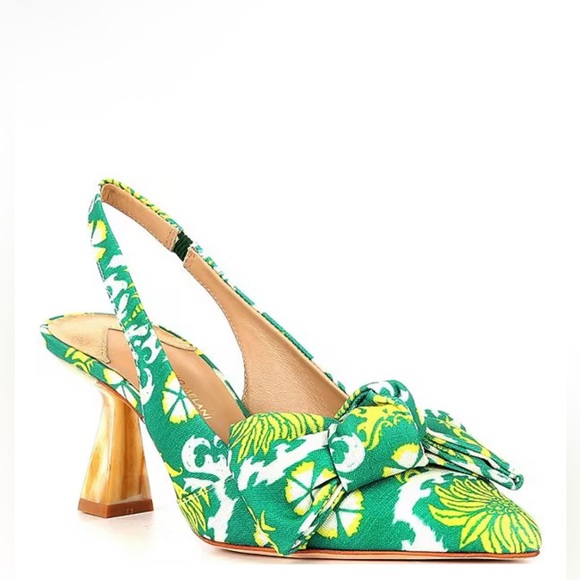ANTONIO MELANI Shoes - ANTONIO MELANI Lenore Royal Palm Print Bow Slingback Pumps